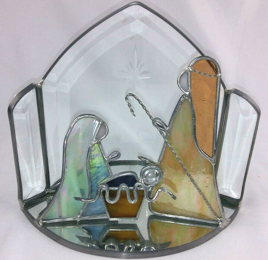 Vintage Nativity Scene Mary Joseph Baby Jesus Suncatcher Stained Glass