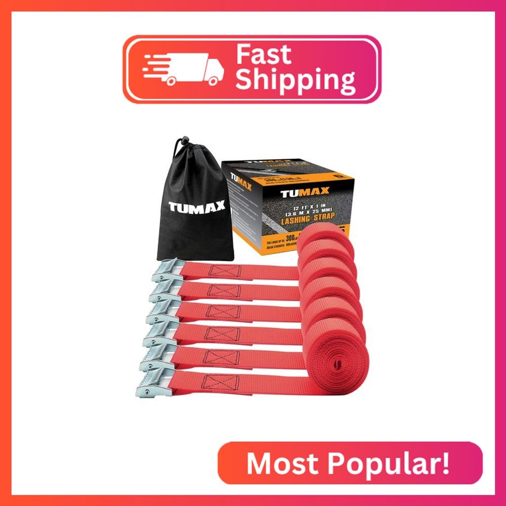 Tumax 6-Pack 1" x 12FT Cam Buckle Tie Down Straps, 900lbs Capacity Lashing Strap