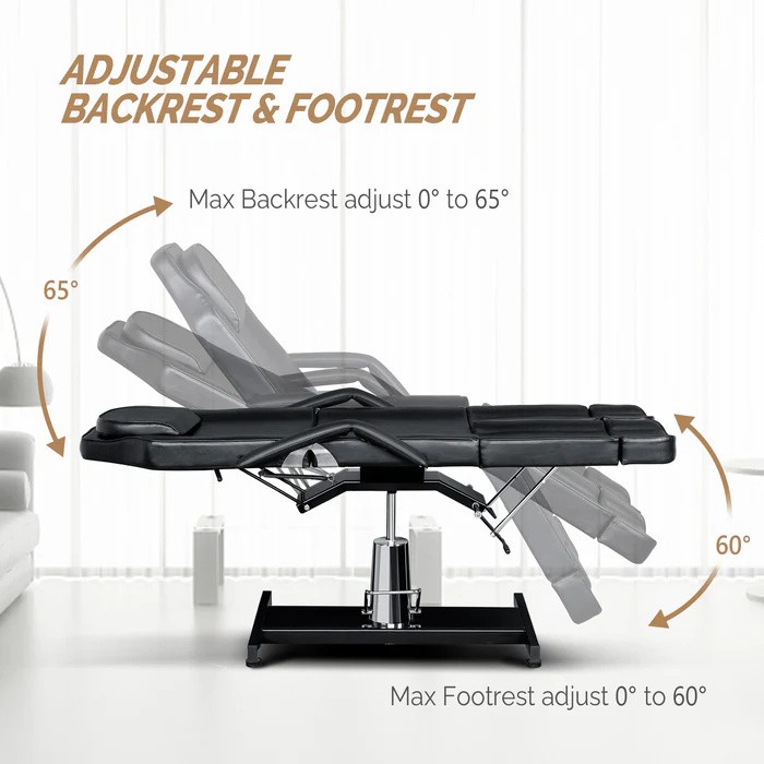 Facial Massage Tattoo Bed Height Adjustable with 2 Adjustable Split Legs Black