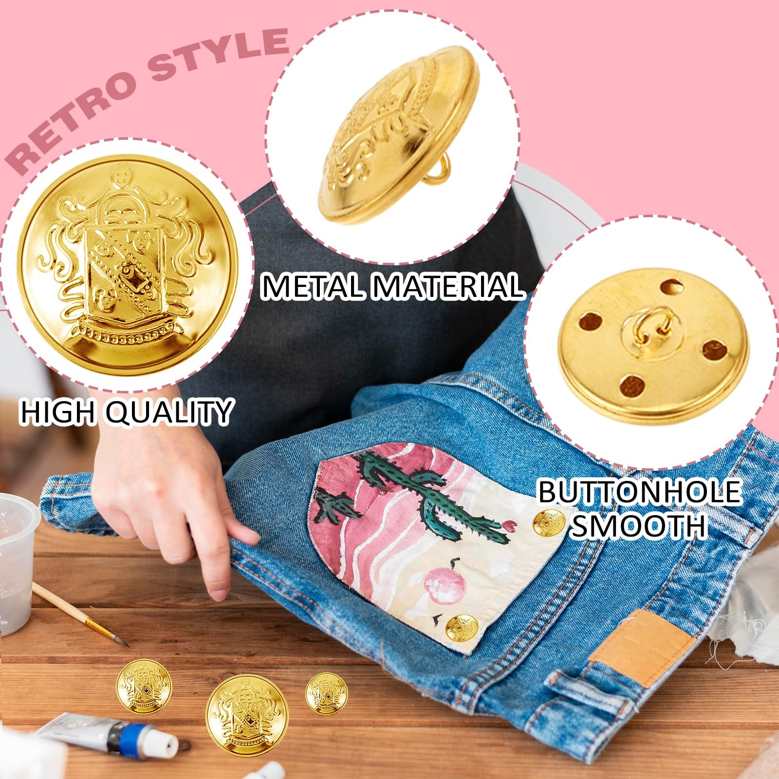Ouligay 18Pcs Gold Brass Buttons for Blazer, Suit, Coat & DIY Crafts L, gold