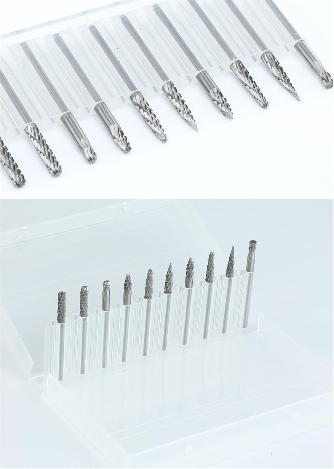 10Pcs Carbide Burr Set Bits 1/8" Shank Compatible with X-Small, Silver Grey