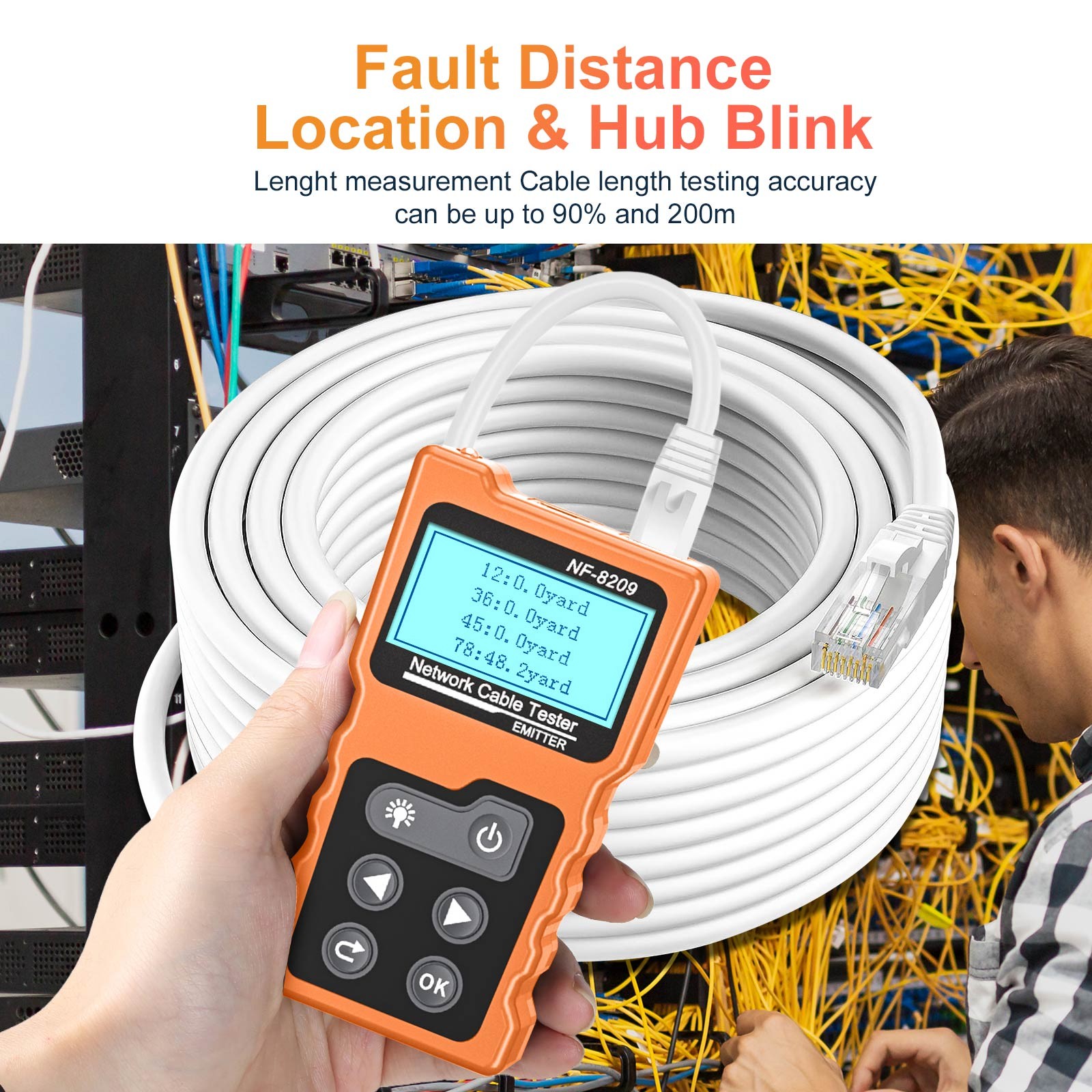 TDR Network LCD Cable Tester Cat5 Cat6 Lan Test Network POE Wire Checker