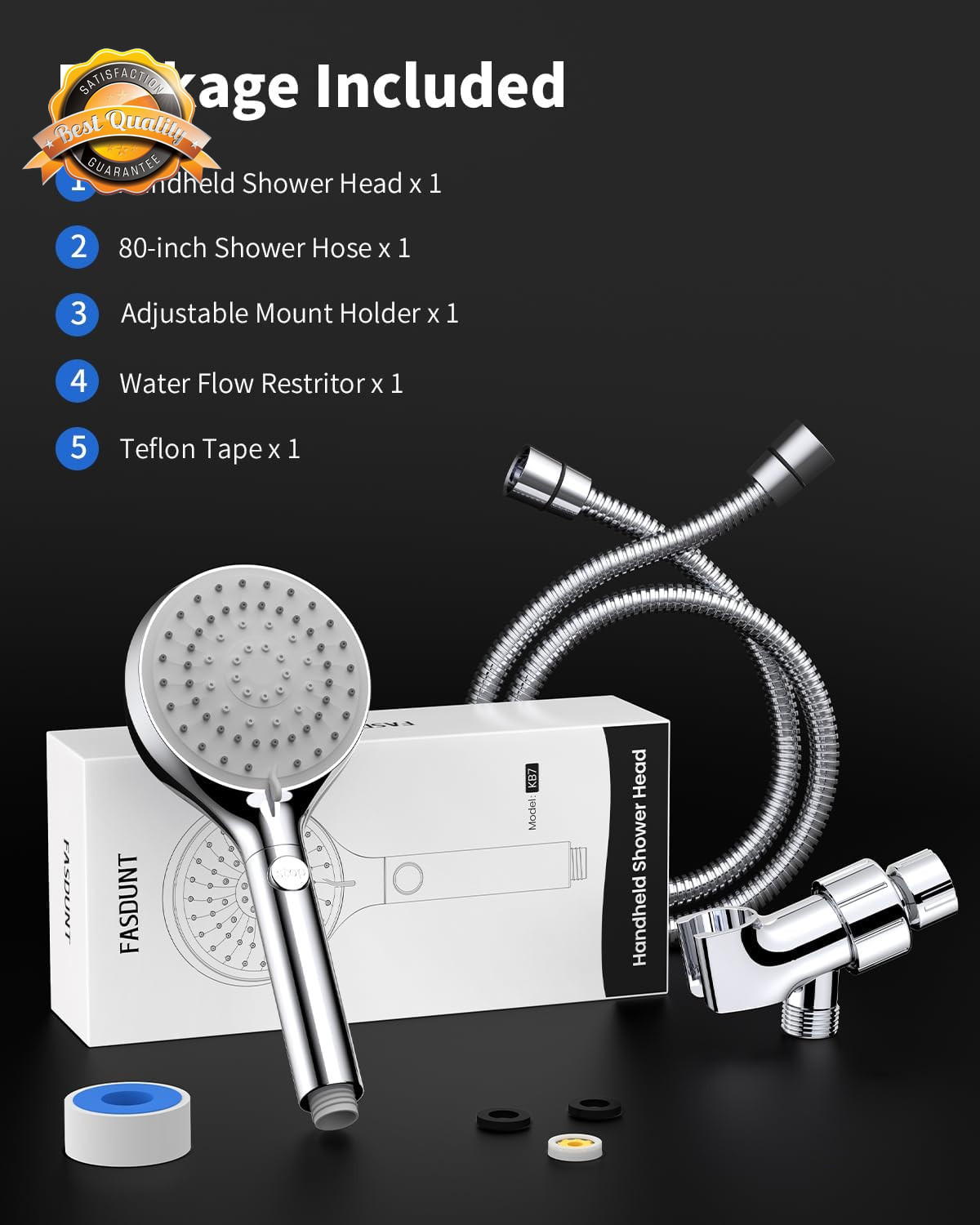 Handheld Shower Head High Pressure 80 Inch Hose ON OFF Switch Set