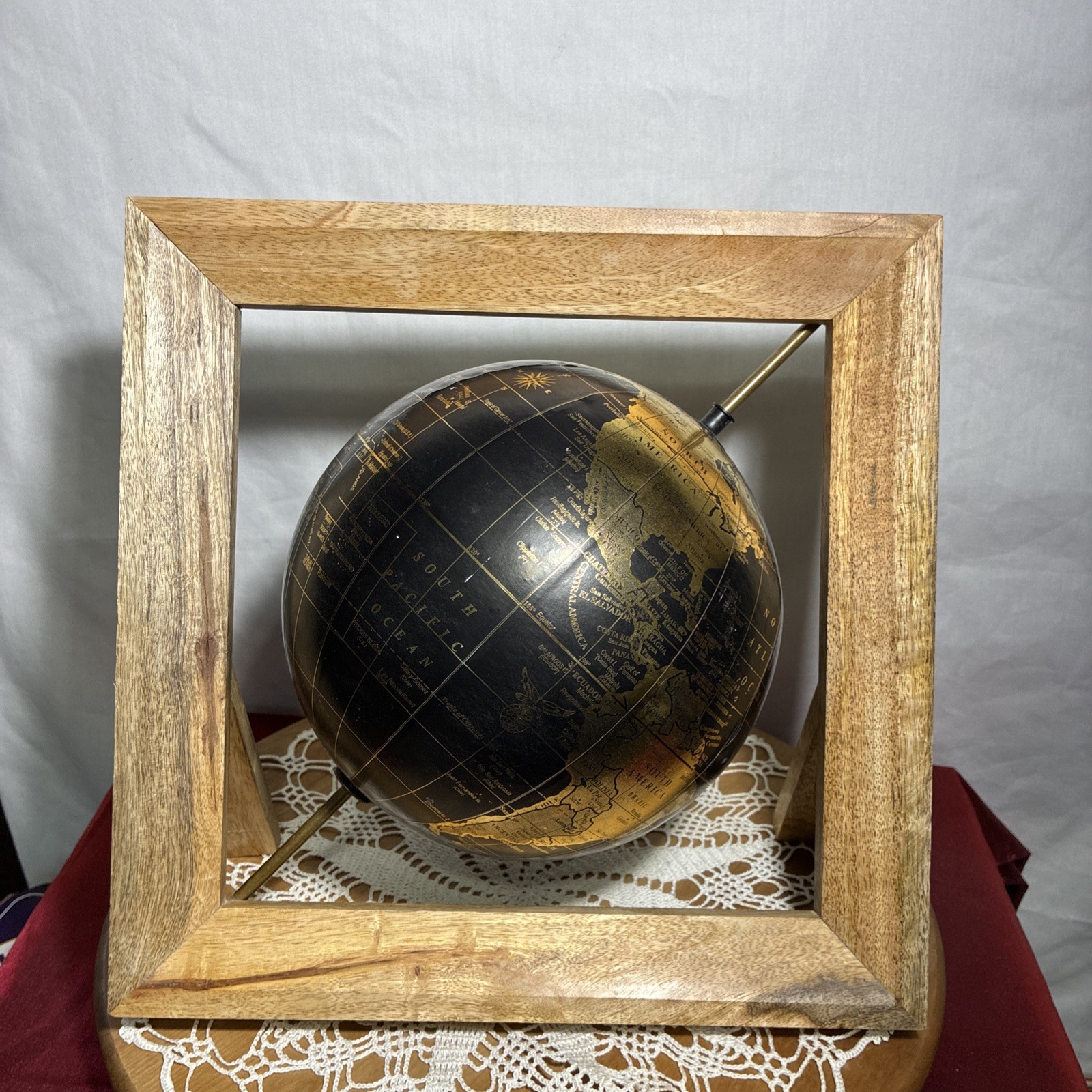 Wooden Frame Globe Black & Gold 12.5 X 12.5
