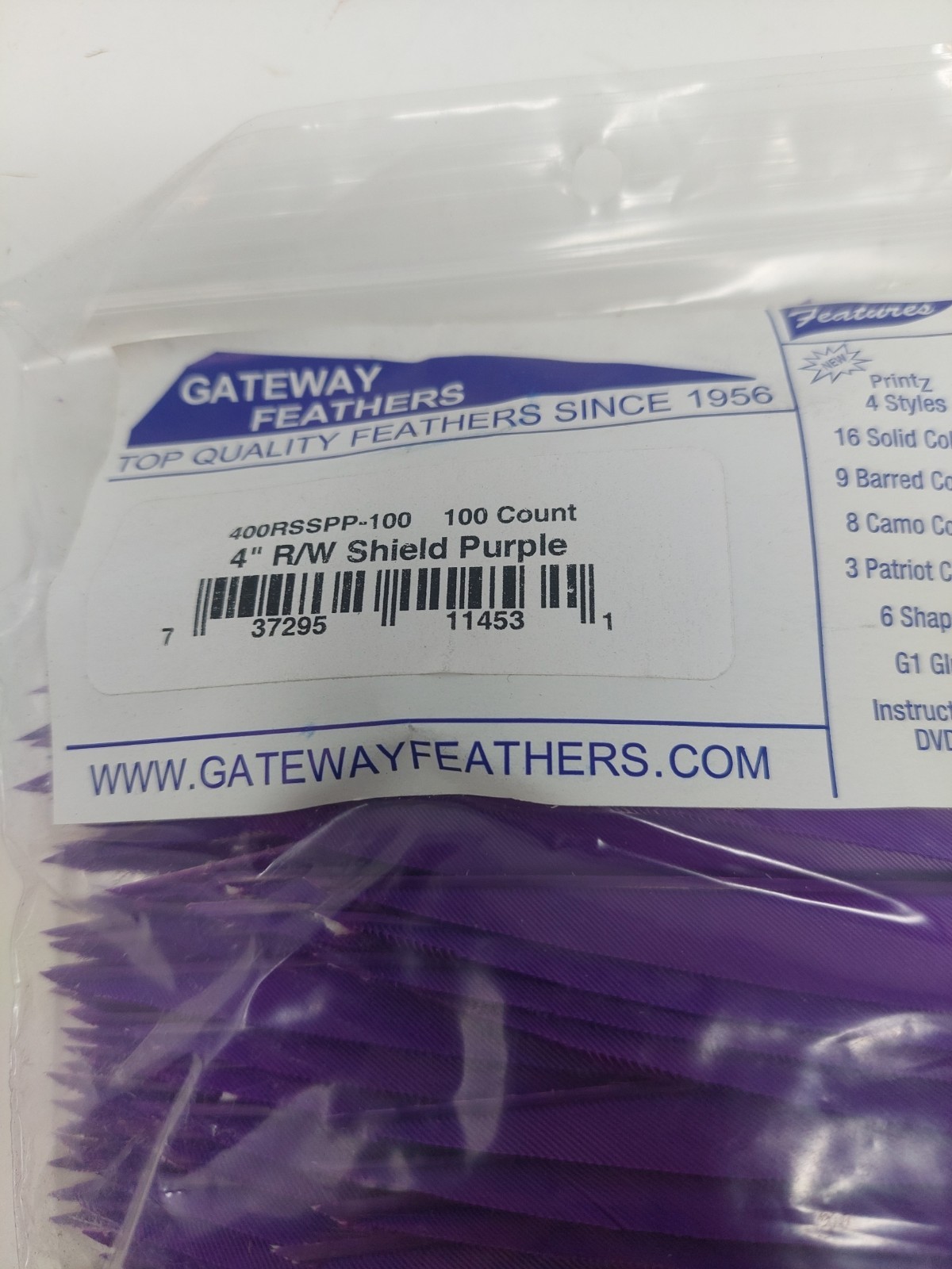 100pk Gateway Feathers 4" Right Wing: Shield Purple 400RSSPP-100