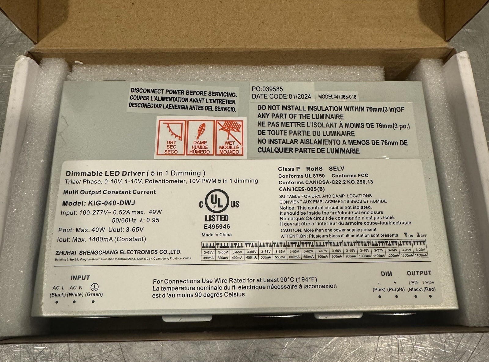 Fase1 47068-018 Dimmable LED Driver 5 In 1 KIG-040-DWJ NEW IN BOX! FREE SHIPPING