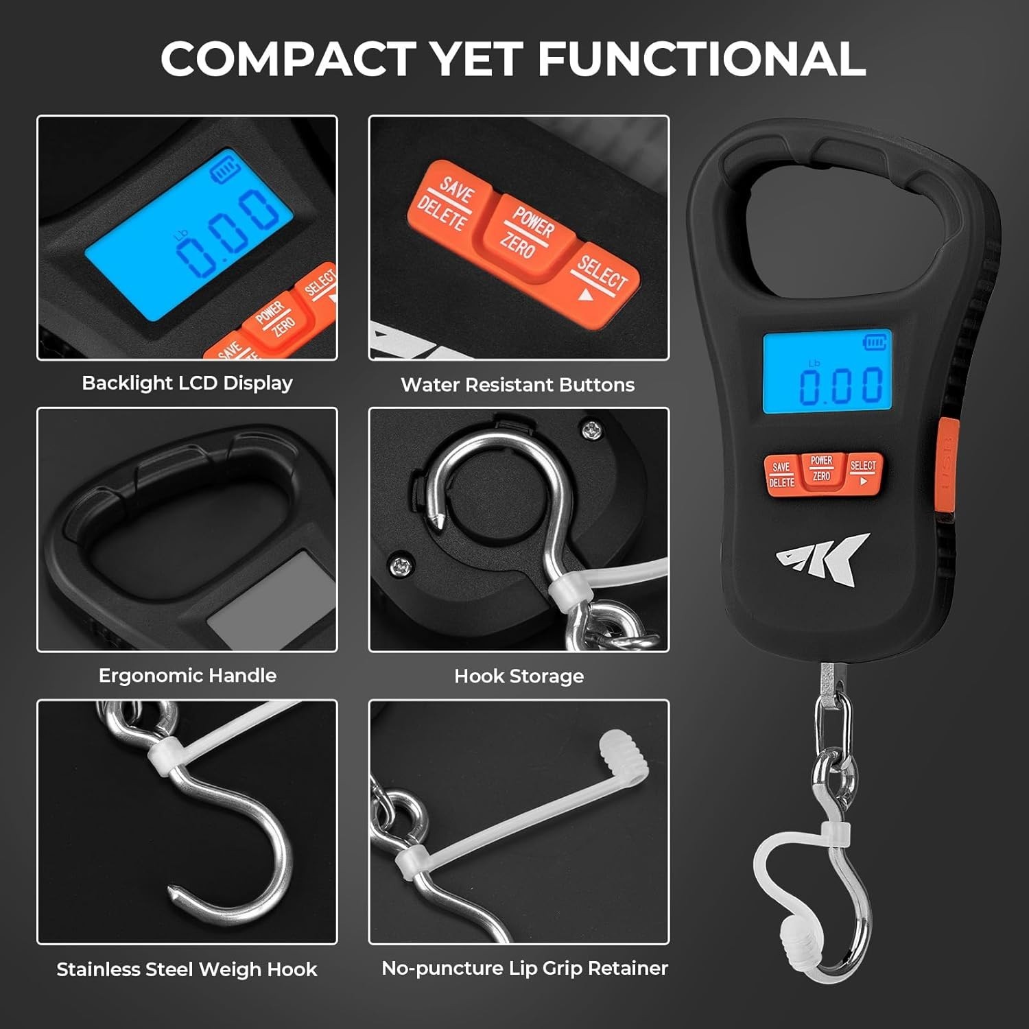 Ultra-Thin Digital Fish Scale, LCD Display, Ergonomic Handle