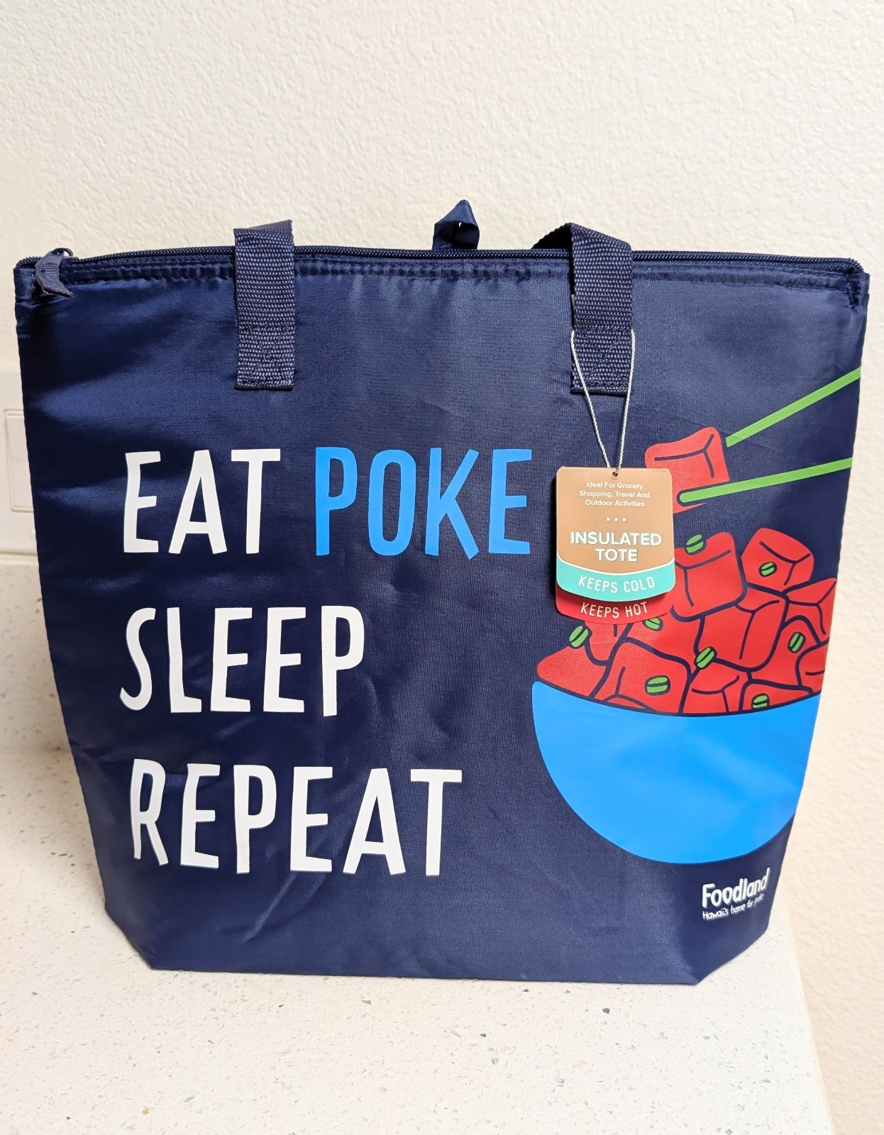 Foodland Hawaii Poke-Eat,Sleep Repeat Insulated Cooler Tote Bag