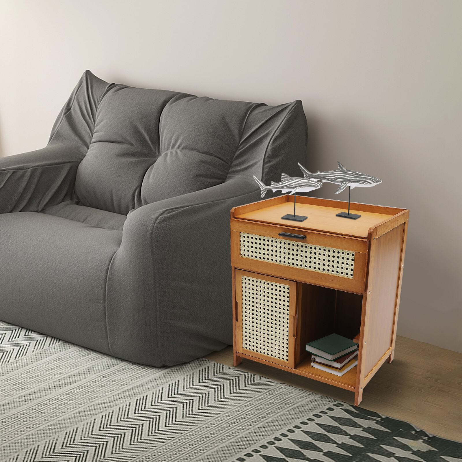 Bamboo Night Stand Office Side Table Bedside Table Shelf Rack Bedroom Nightstand