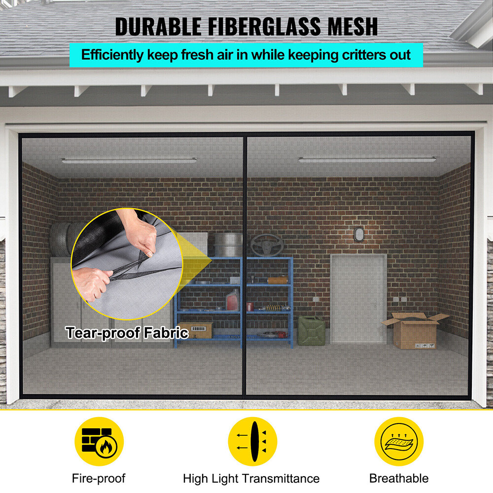 Heavy-Duty Magnetic 16x7 ft Garage Door Screen, Dual Car Access, Fiberglass Mesh