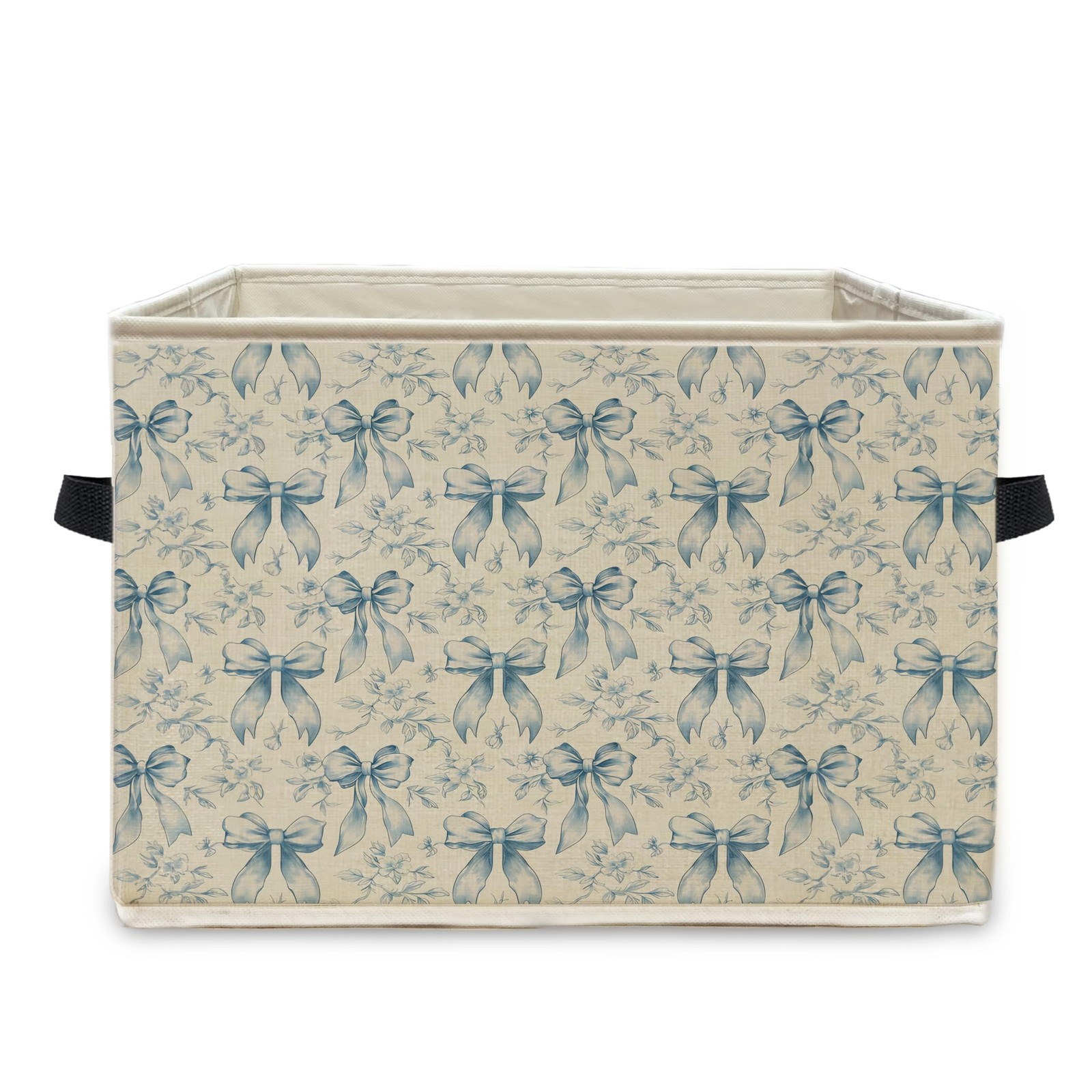 Chinoiserie Floral Coquette Blue Bow Foldable Storage Bins with Handles, Gran...