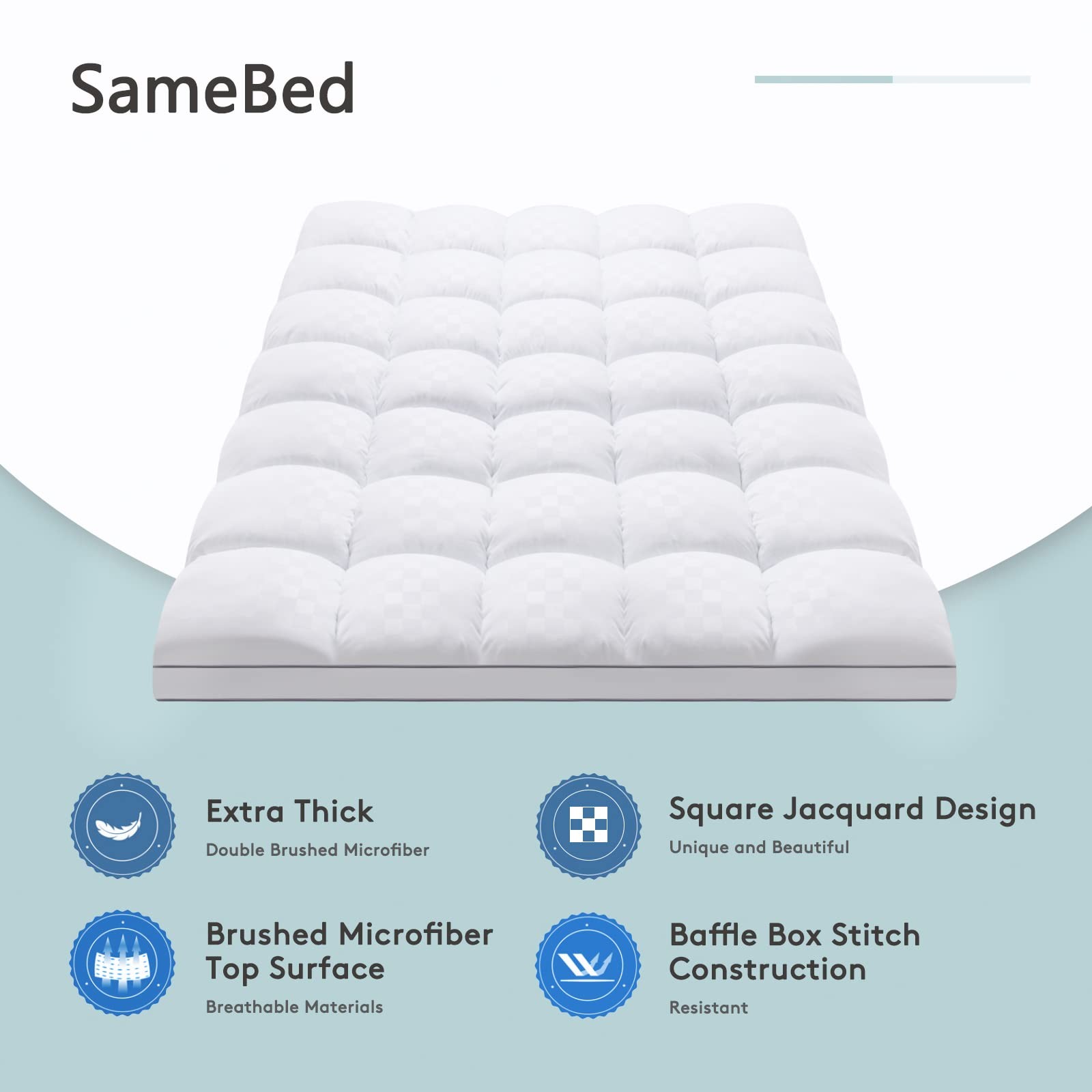 SameBed Mattress Topper King,Extra Thick Pad Cover for King, White