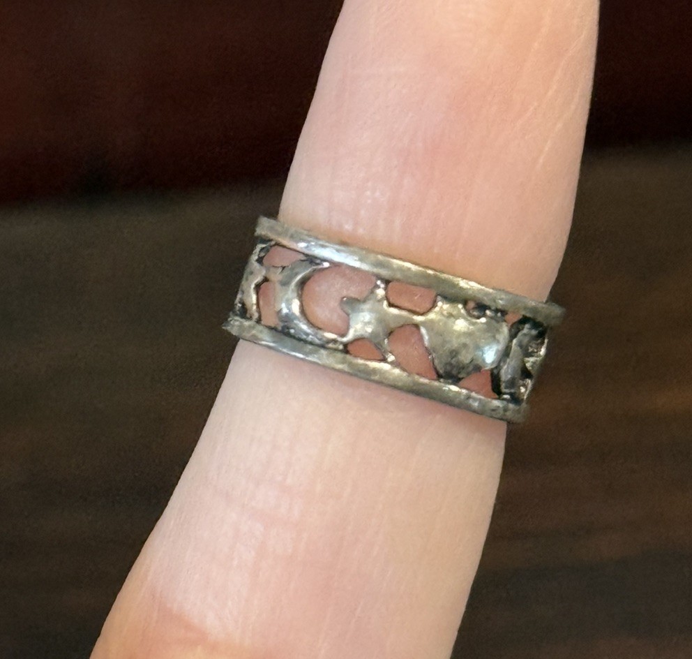 925 Sterling Silver Toe Ring Hearts Stars Moons Adjustable Boho Celestial