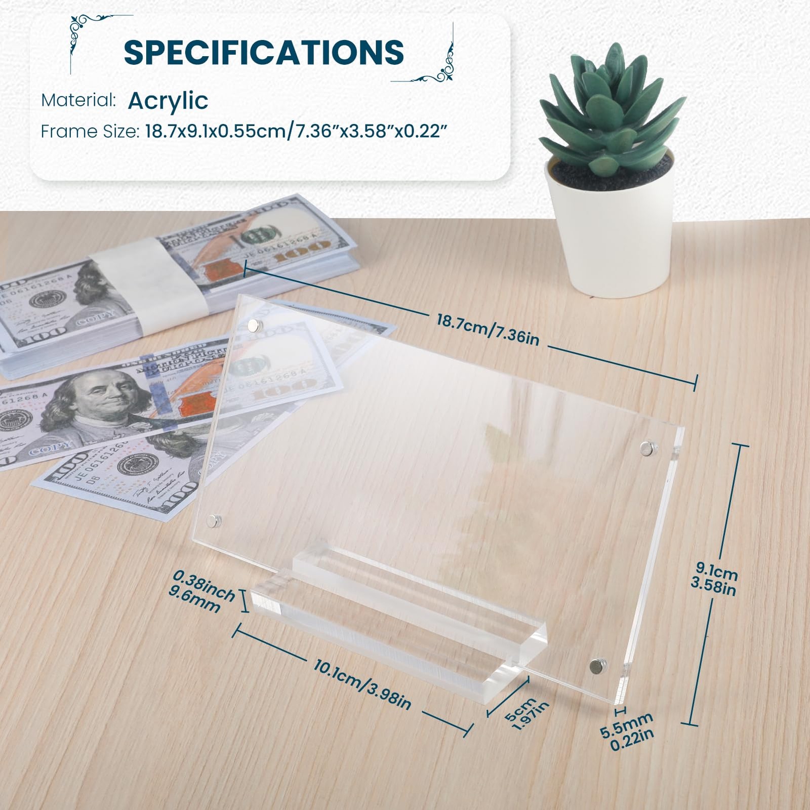 Dollar Bill Frame Display Acrylic Dollar Bill Holder