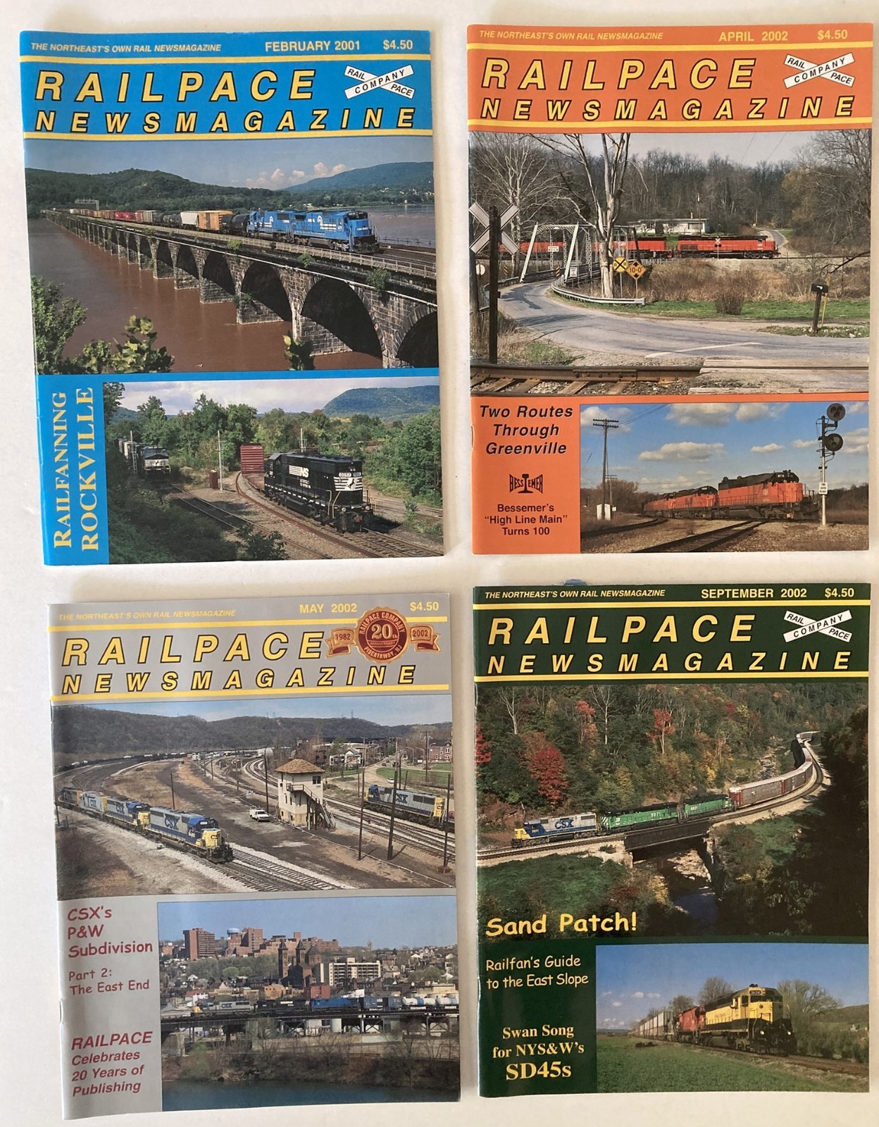 Lot of 4 issues of RAILPACE NEWSMAGAZINE 2001 2002 Rockville Greenville CSX SD45