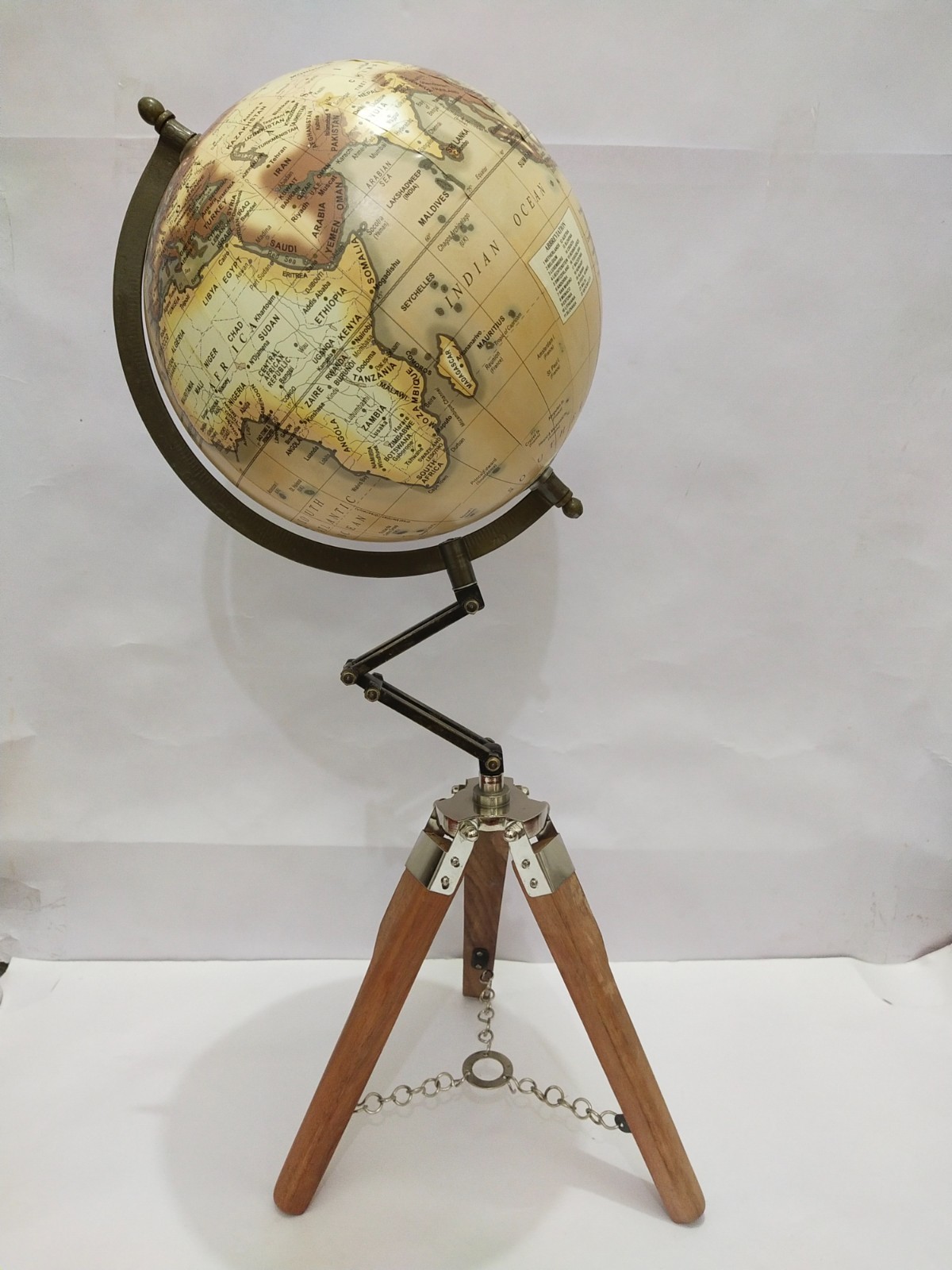 Tripod World Globe with Wooden Stand, Vintage Globe with Tripod sStand.