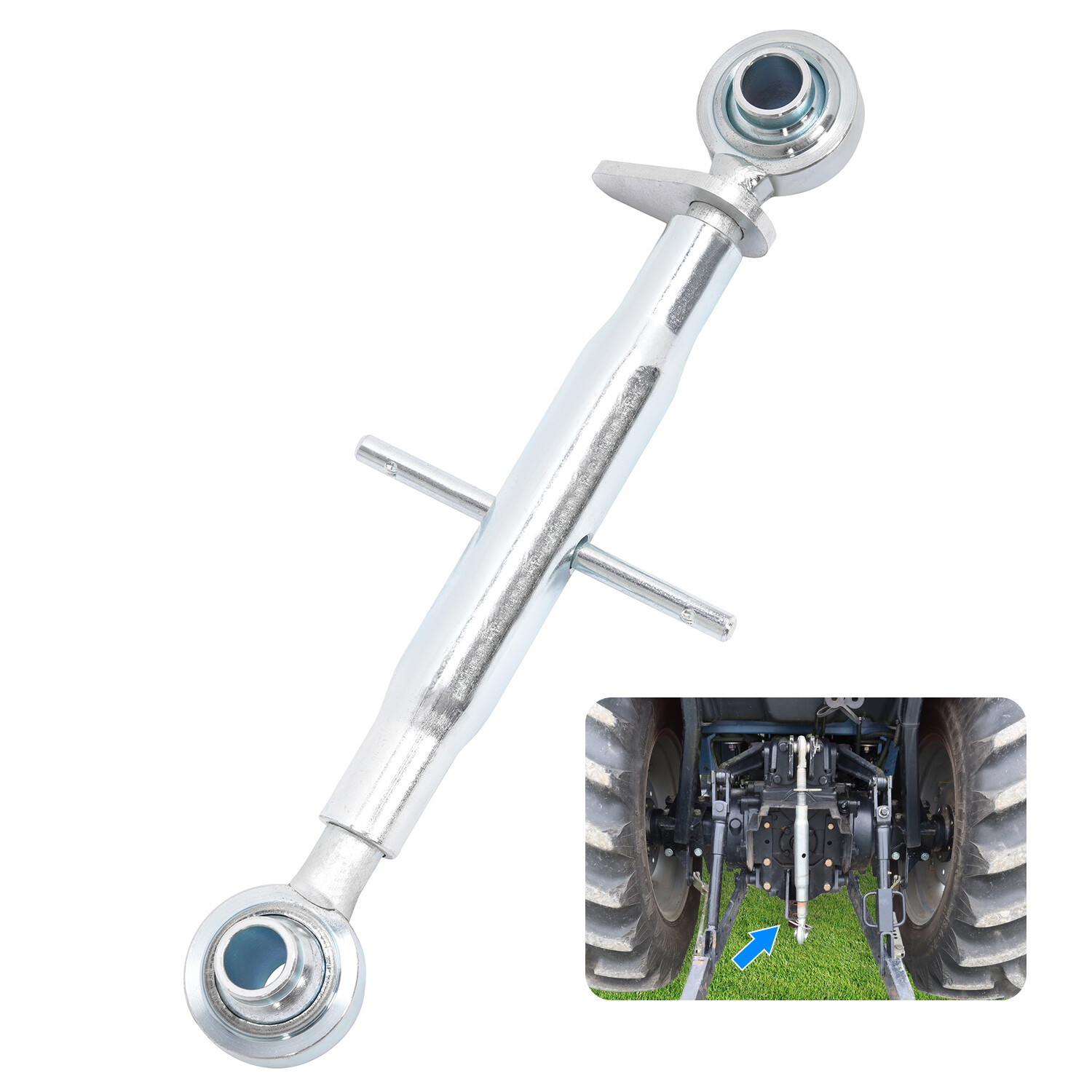 Adjustable Galvanized 3-Point Hitch Top Link For Category 1 Tractors 15" Body