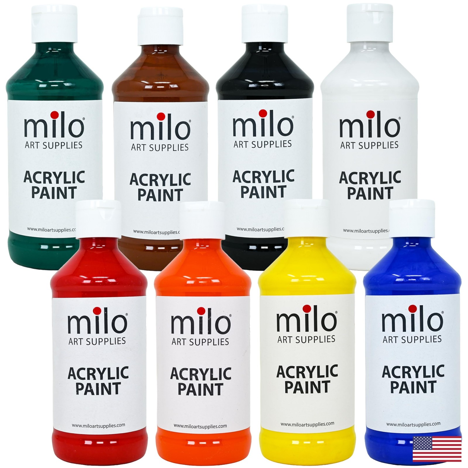 milo Acrylic Paint Set of 8 Colors | 8 oz Bottles | Student Primary Colors Ac...