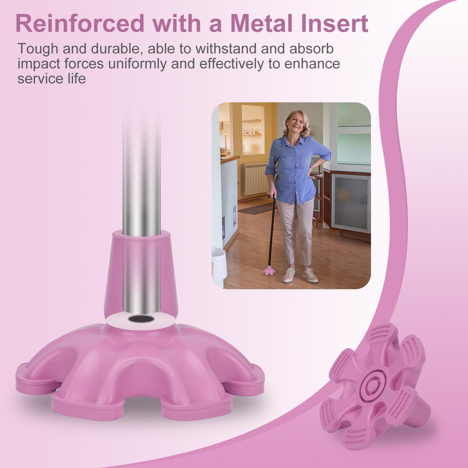 Cane Tip - Self Standing 6 Prong Support Rubber Base for Walking Stick & Cane...