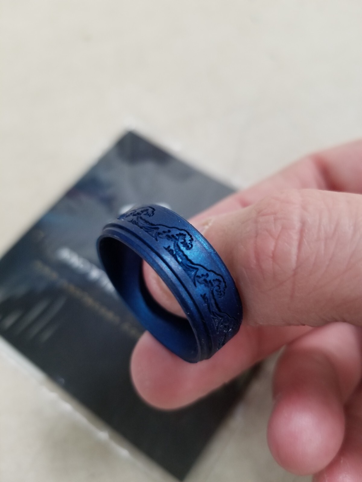 Knot Theory Engraved Silicone Ring - Engraved Waves Blue - Size 13