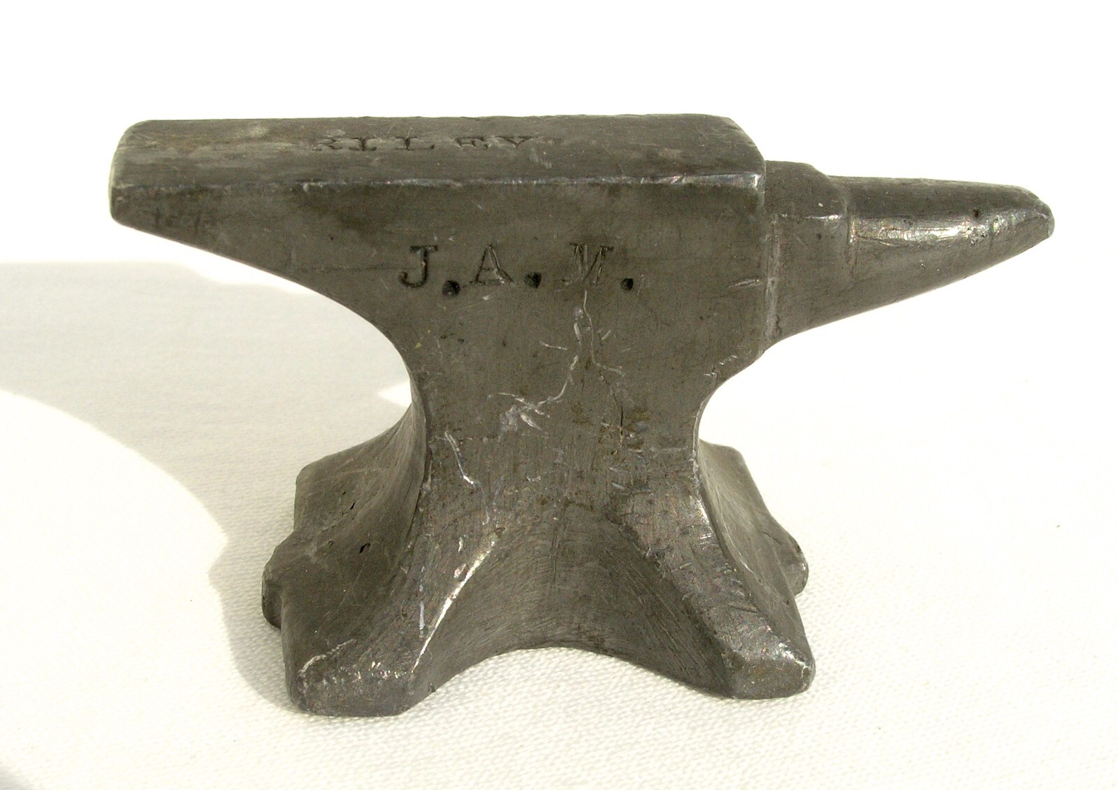 Vintage 3" Miniature Advertising Anvil J.A.M. Riley Paperweight