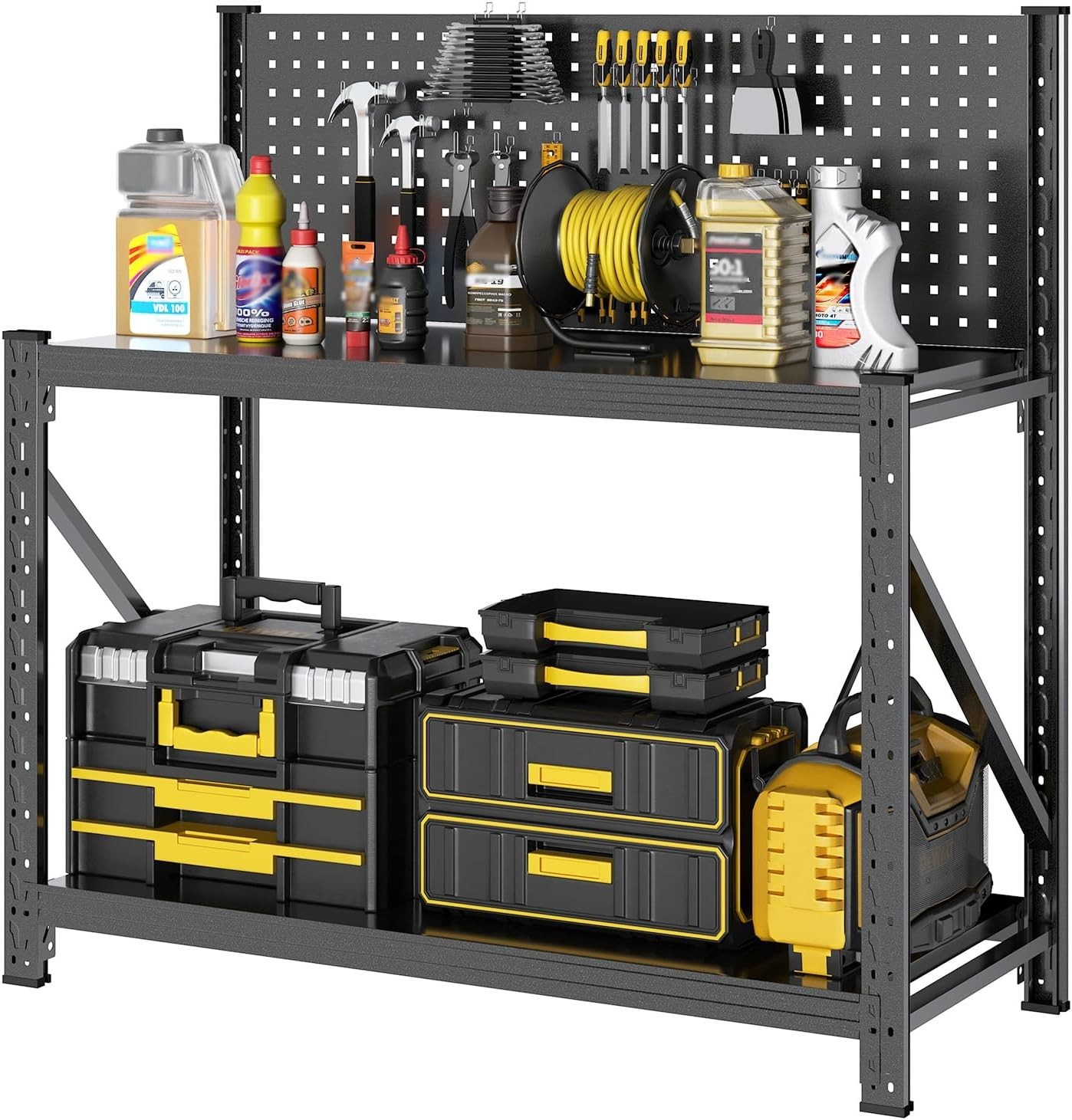 Work Bench with Pegboard,Heavy Duty 3000Lbs Capacity Workbench Adjustable Shelve