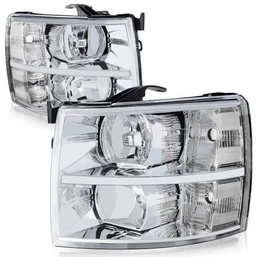 Auto Dynasty Halogen Headlights for 07-14 Silverado 1500 2500HD, Chrome |