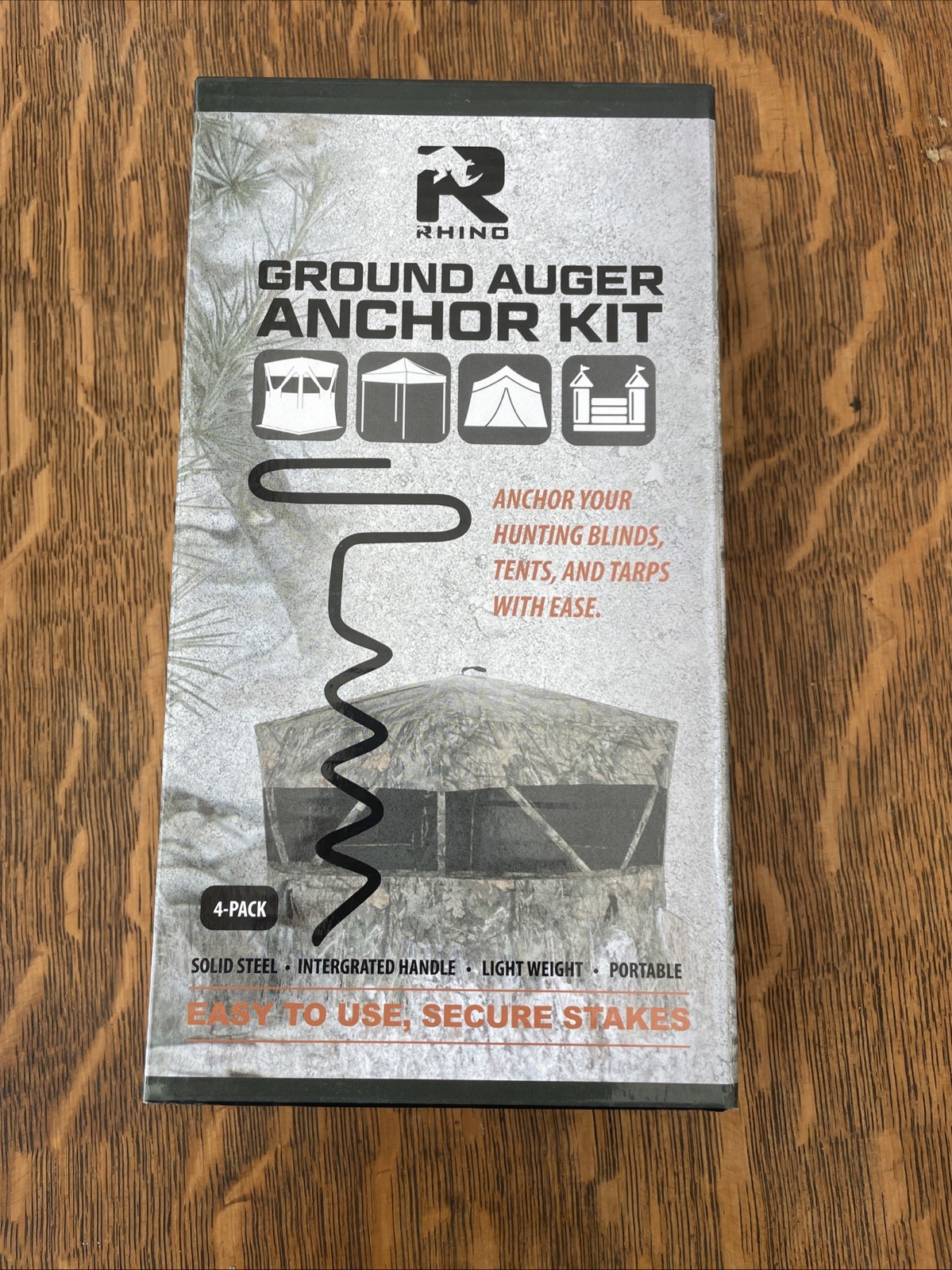 Rhino Outdoors Ground Auger Anchor Stakes 8-Inch 4-Pack 8" Steel for Hunting