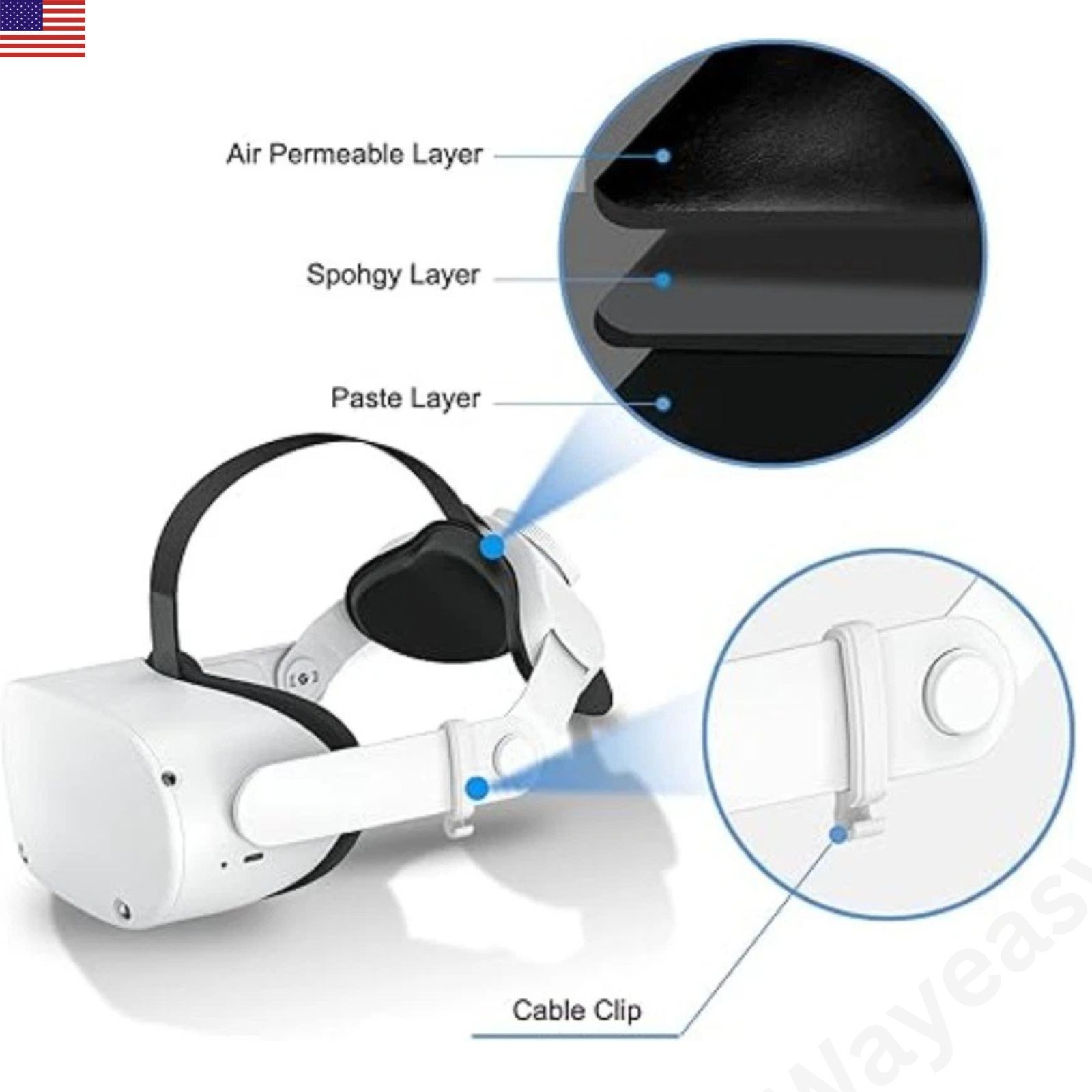 Adjustable Head Strap for Meta Quest 2 VR Comfort Elite Replacement Headband VR