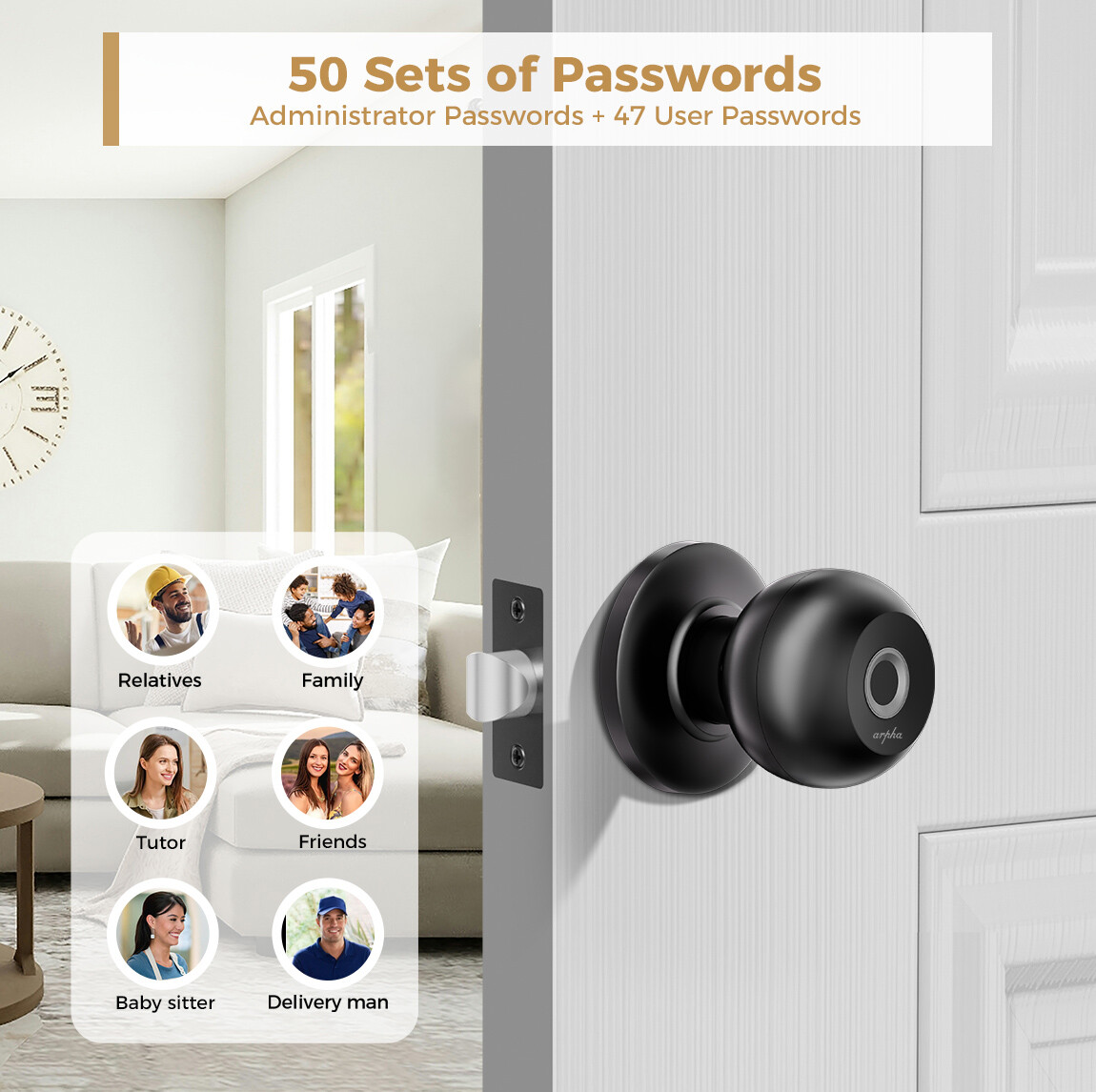 ARPHA Smart Keyless Fingerprint Door Handle Lock App Control Bluetooth Auto Lock