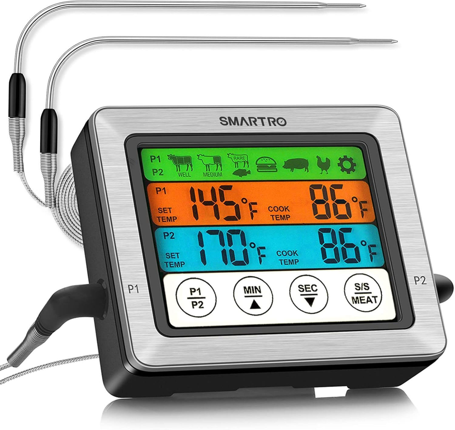 Dual Probe Meat Thermometer Digital BBQ Grill Smoker Oven Timer LCD