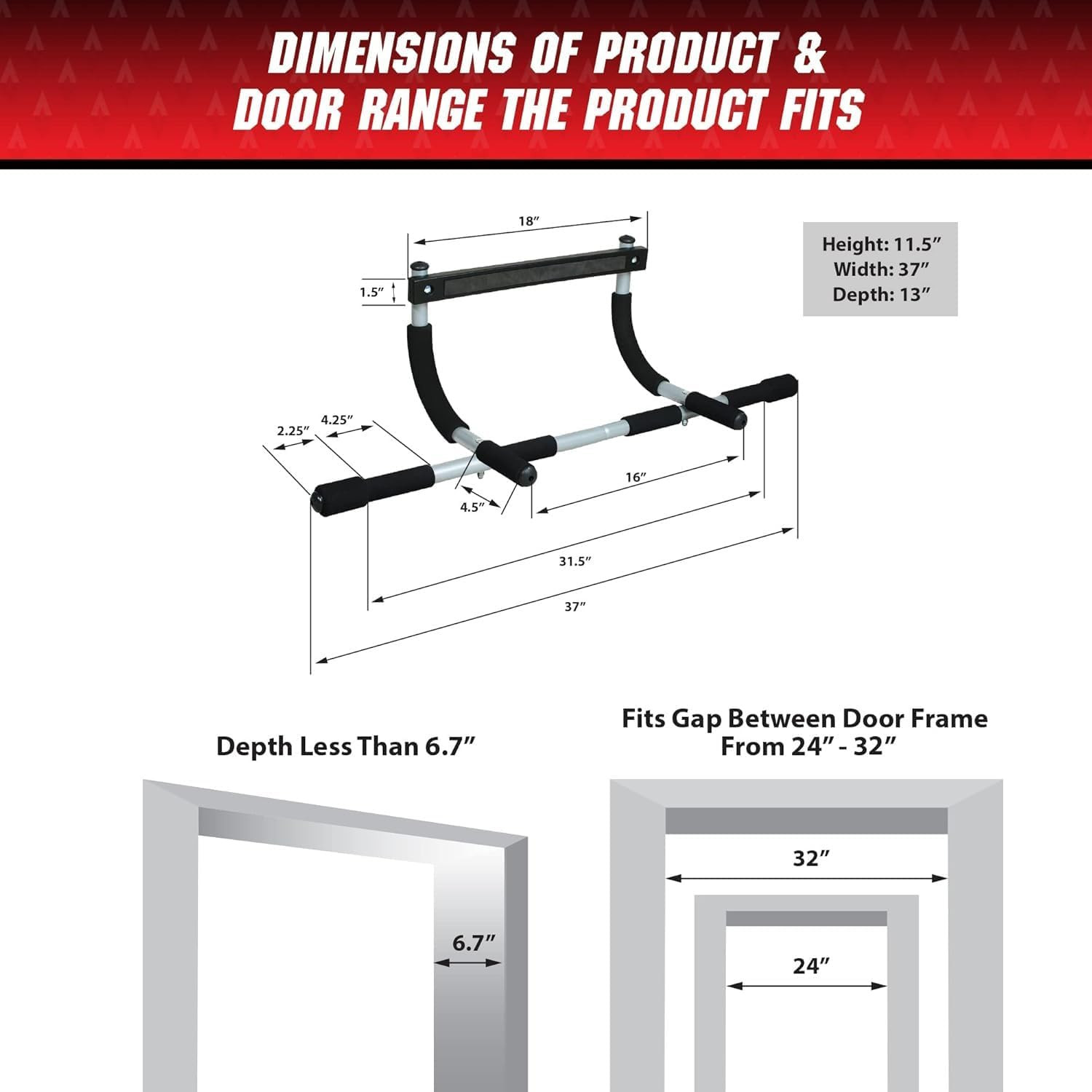 Pull-Up Bar - Total Upper Body Workout Bar for Doorway, Adjustable Width Locking