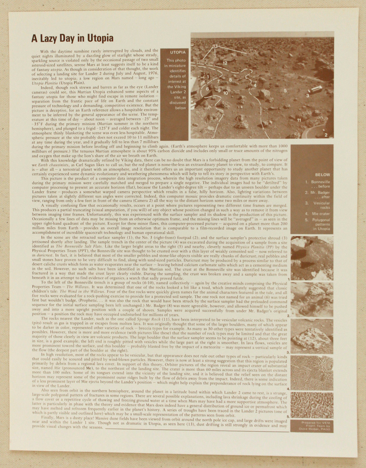 Lazy Day in Utopia Rare Vintage Original 1976 NASA Viking MARS Mission Article