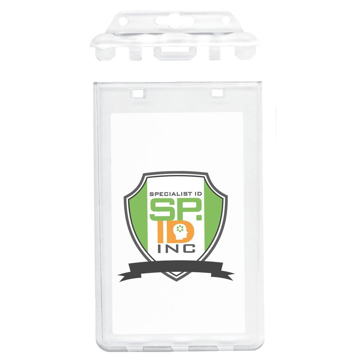 2 Specialist ID Permanent Locking Hard Plastic Badge Holders - Clear & Vertical
