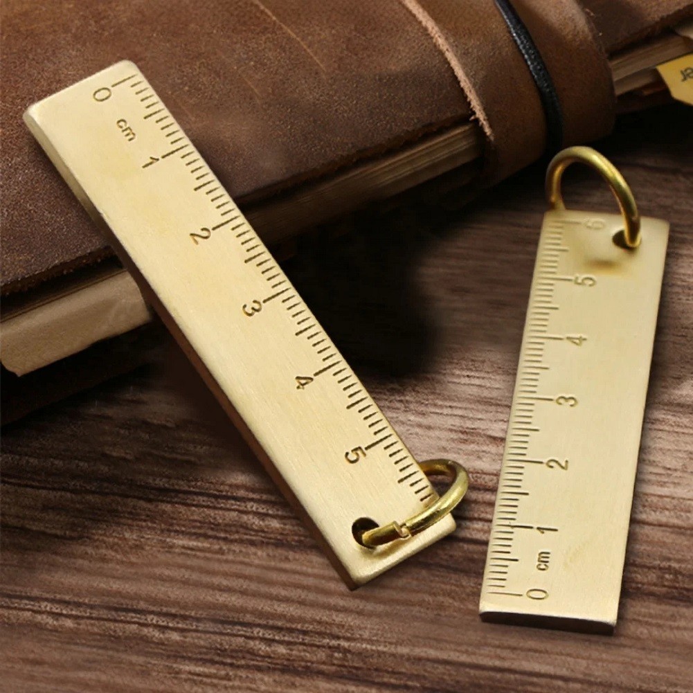 Compact Engraved Brass Ruler 60mm Keychain Measuring Tool Finish