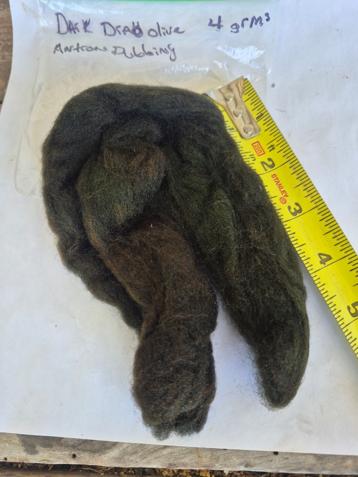 Antron dubbing  Raw material dyed Dark Drag Olive 4 grams