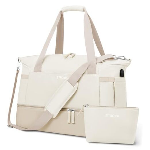Gym Bag for Women, Sports Travel Duffel Bag with USB Medium khaki Beige