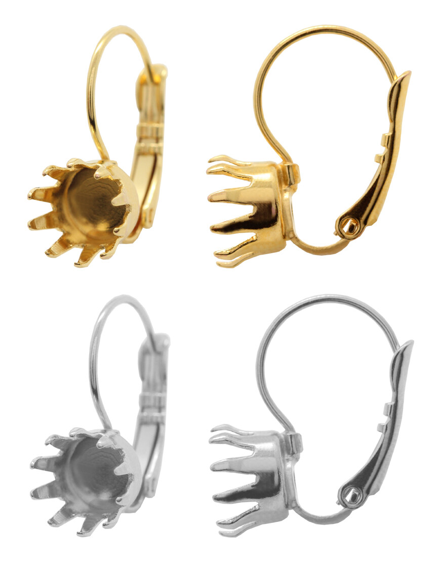 Brass Leverback Earring Bases for Chaton Shape Round Stones 6mm, 8mm