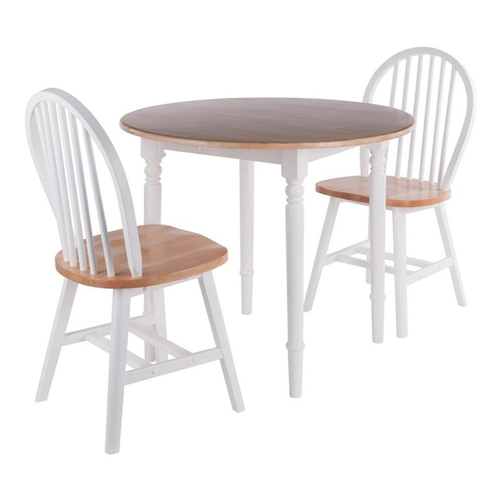 Winsome Sorella 3-Piece Drop Leaf Solid Wood Dining Set in Natural and White