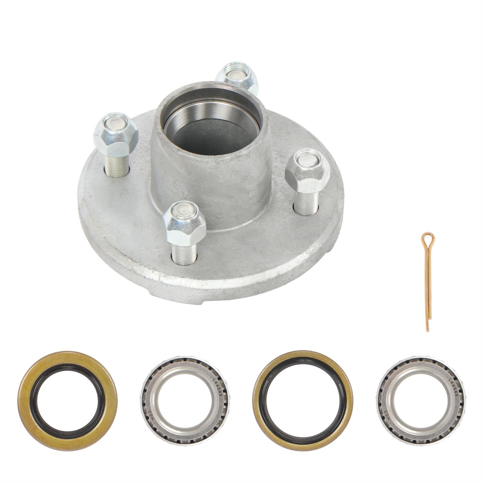 Trailer Hub 4 on 4 Galvanized for 2000 lbs Spindle with Bearing Kit