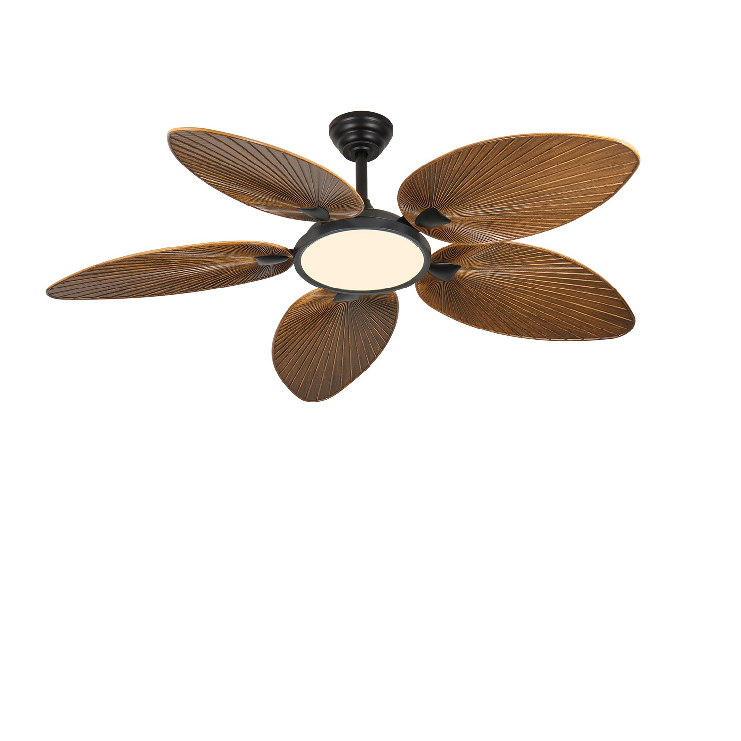 52 Inch Tropical Ceiling Fan with LED Light, Palm Leaf Design, Remote Control