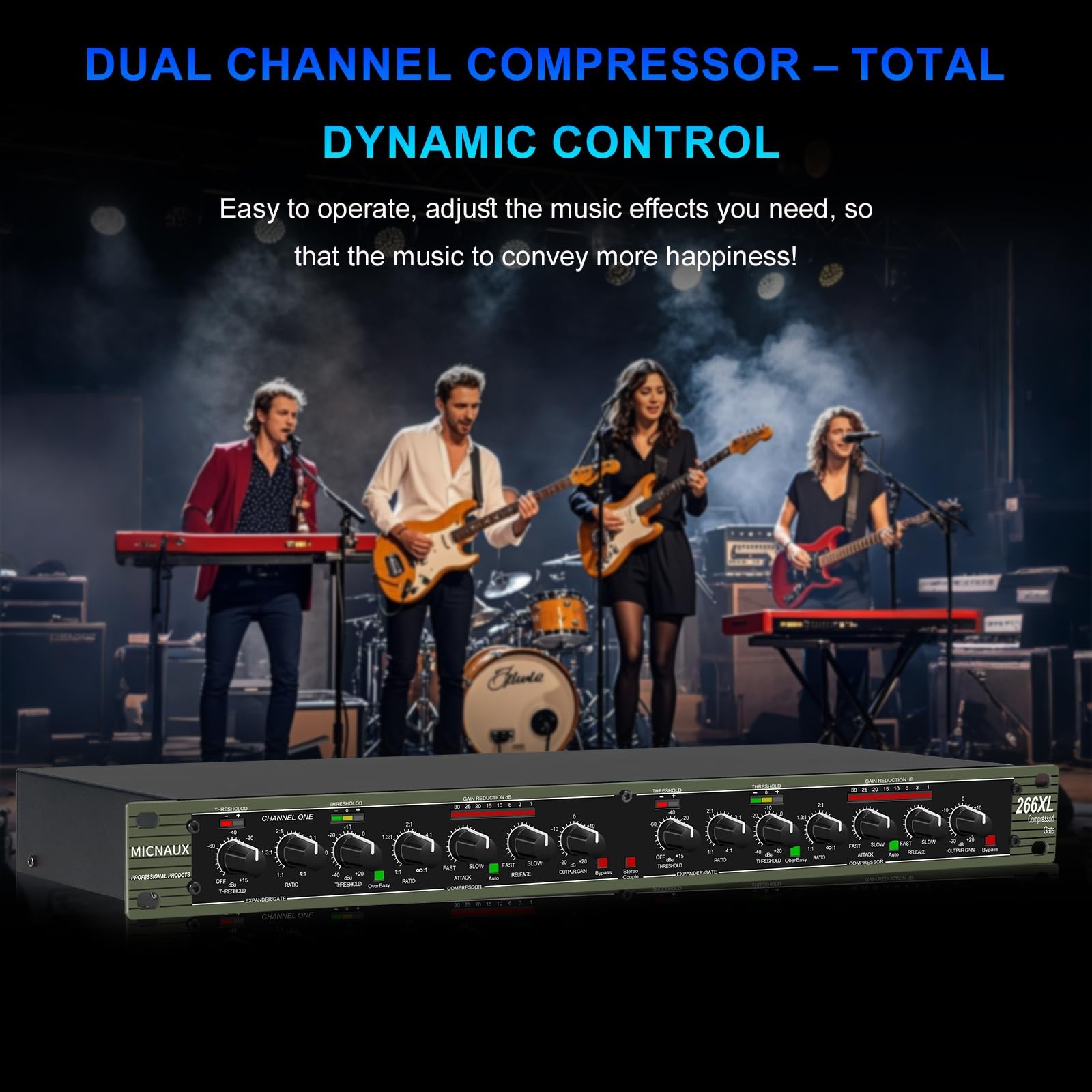 MICNAUX Audio Compressor, Professional Dual-Channel Black Dynamic