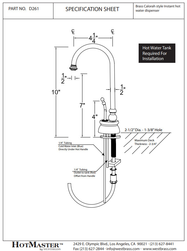 WESTBRASS INSTANT HOT WATER DISPENSER D261-07 Calorah Satin Nickel #47474 P21