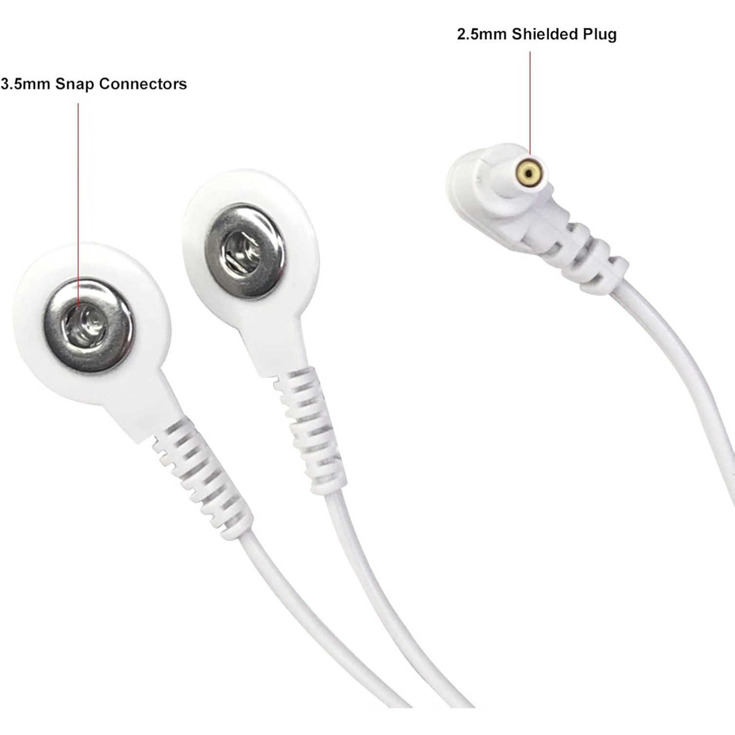 2Pack Shielded Replacement Electrode Wires 2.35mm Tens Lead Wire Connection Snap