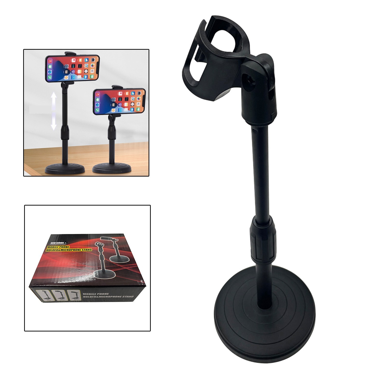 Adjustable Desktop Microphone Lifting Stand Non-slip Wheat Clip 8.27 to 12.6inch