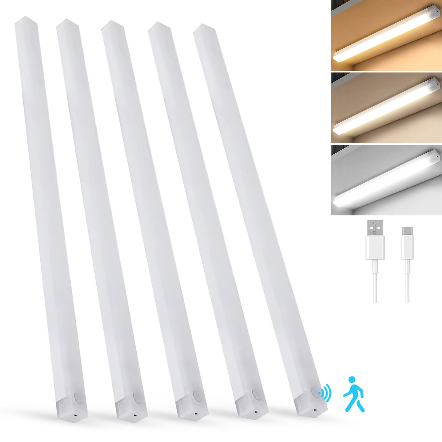 Magnetic Under Cabinet Lighting USB Rechargeable Smart Motion Sensor – 5 Pack