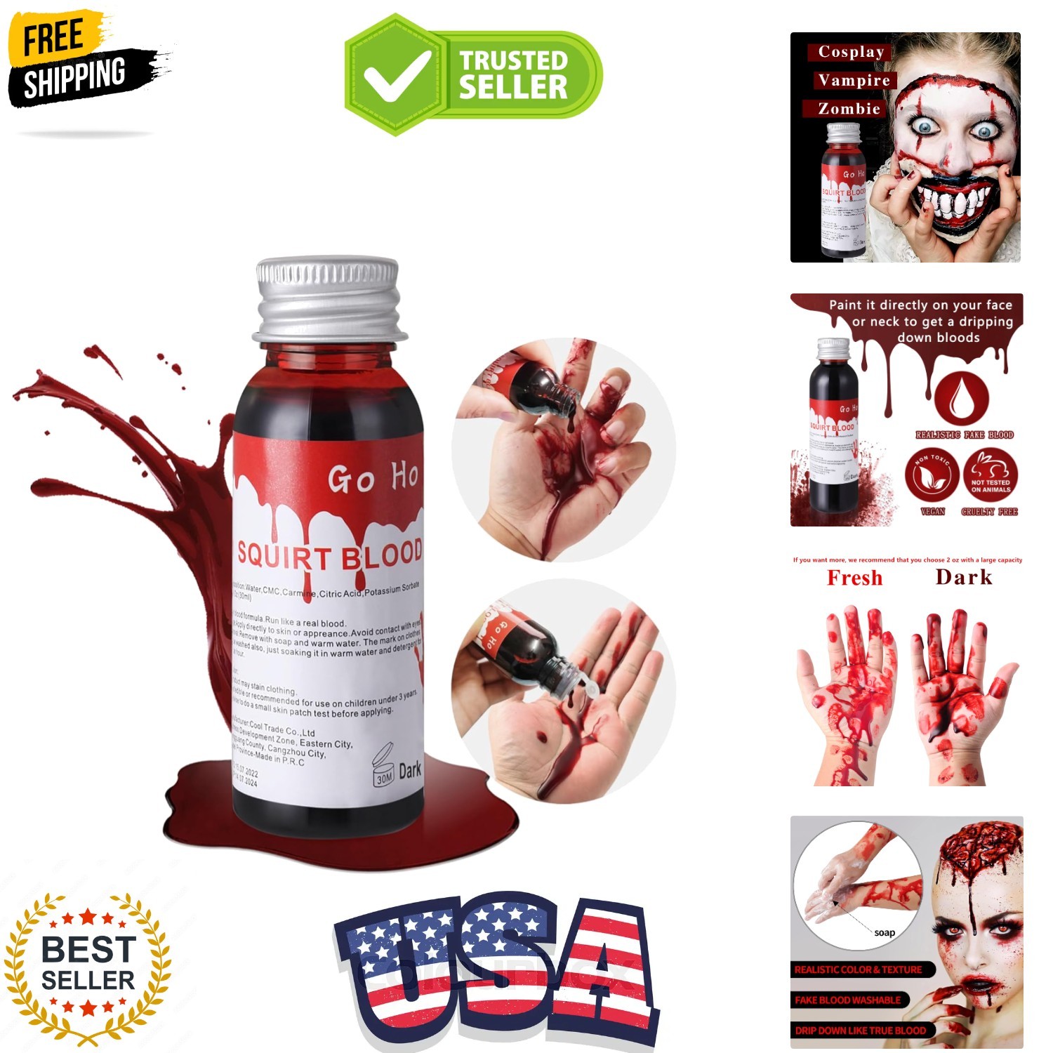 Dark Fake Blood Makeup1 oz,Realistic Effects Fake Blood Washable for Scar Wou...