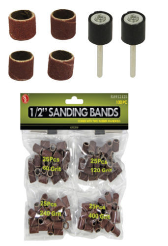 New 102pcs Sanding Bands with 2 Rubber Mandrels of 1/2 " x 1/2 " # RA91212S