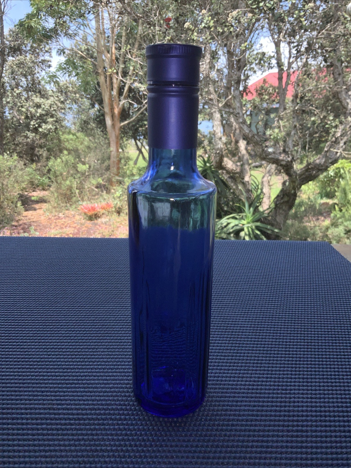 Cobalt Blue Ribbed SKYY Vodka Bottle 10”Tall Empty 006