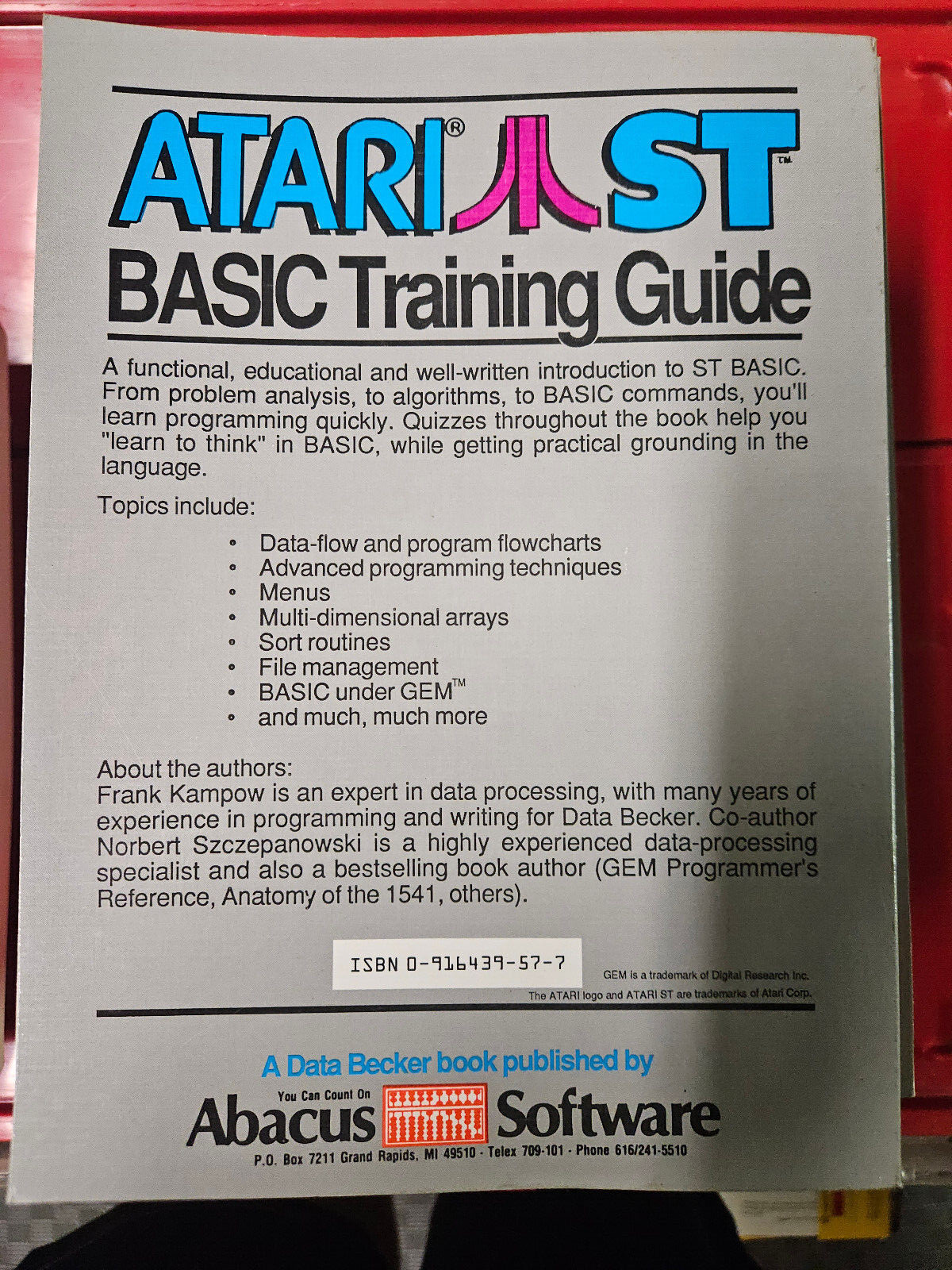 ATARI ST BASIC Training Guide by Abacus Software